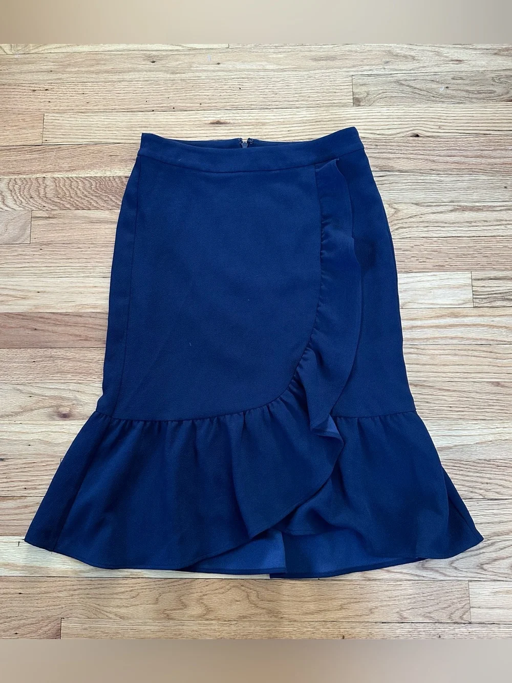 Boden Navy Faux Wrap Ruffle Hem Pencil Skirt Size 4
